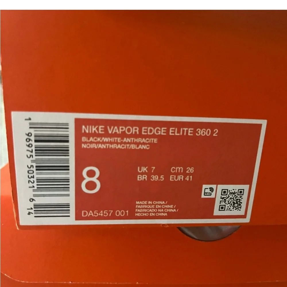 Nike Vapor Edge Elite 2 360‎ Cleats in Black and White Sz 8 men’s